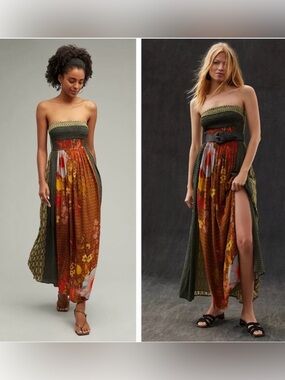 Anthropologie Siddhartha Bansal Smocked Strapless Maxi Dress